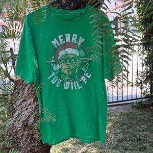 Yoda Santa Merry You Will Be Green tee sz.M/L